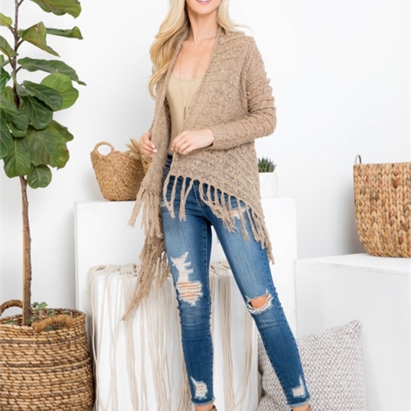 #12 Mocha fringe cardigan sweater - Picture 7 of 15